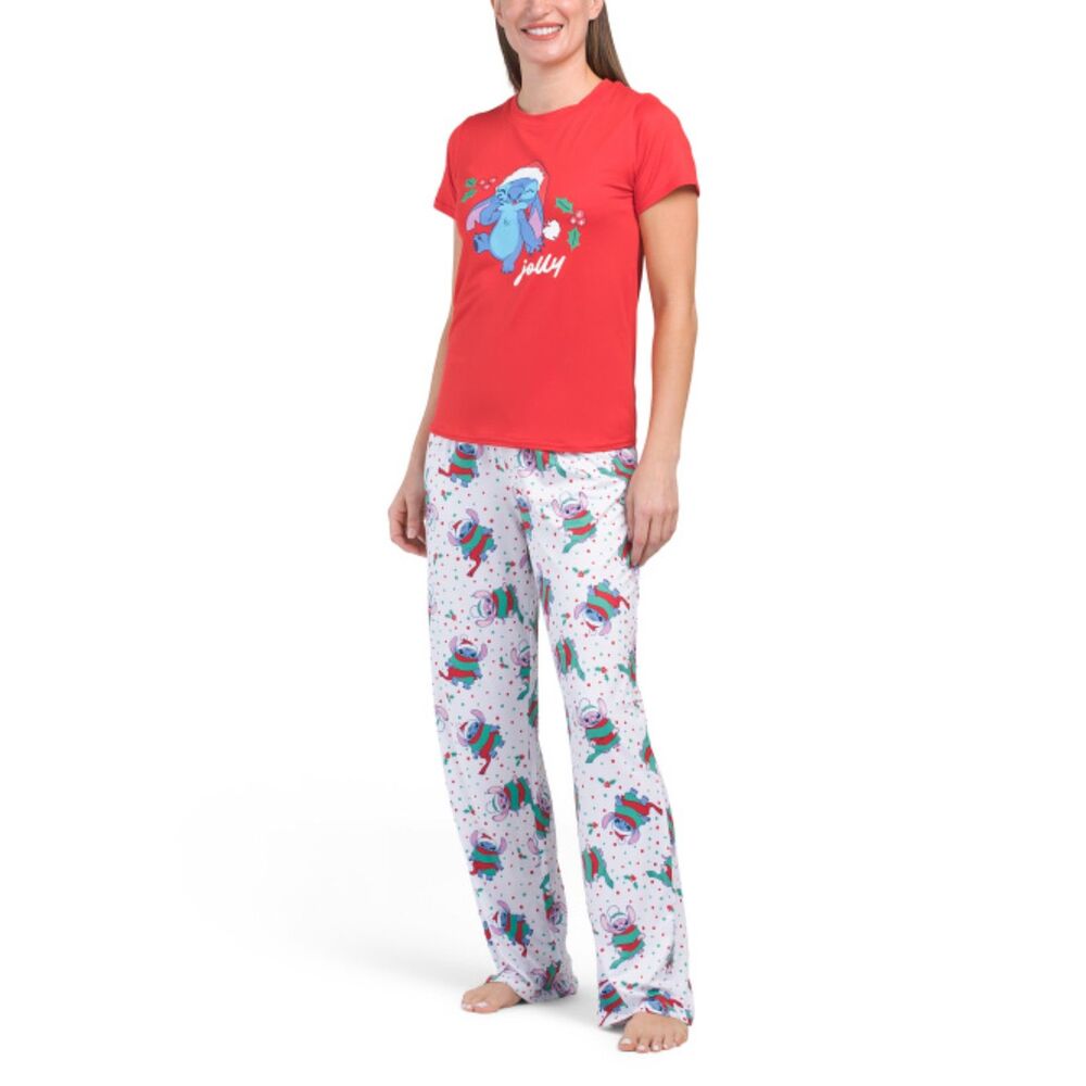 Lilo and Stitich Women's Jolly Stitch Holiday 2pc Sleep Set Size Large Red NWT